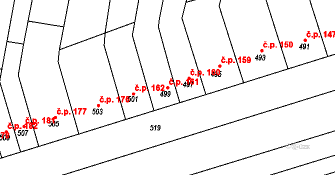Vážany nad Litavou 161 na parcele st. 499 v KÚ Vážany nad Litavou, Katastrální mapa