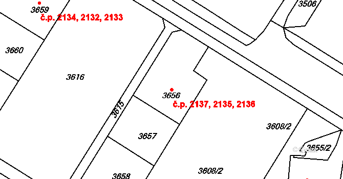 Most 2135,2136,2137 na parcele st. 3658 v KÚ Most II, Katastrální mapa