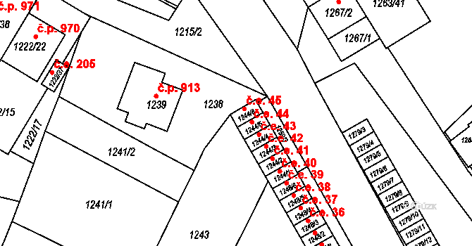 Bučovice 45 na parcele st. 1244/6 v KÚ Bučovice, Katastrální mapa