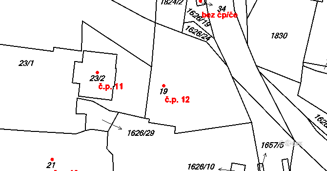 Hodoviz 12, Hvozd na parcele st. 19 v KÚ Hodoviz, Katastrální mapa