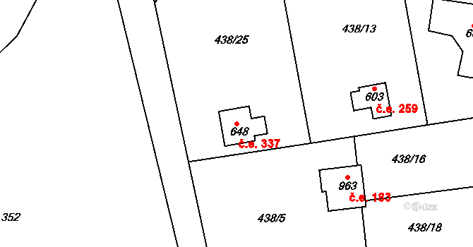 Čisovice 337 na parcele st. 648 v KÚ Čisovice, Katastrální mapa