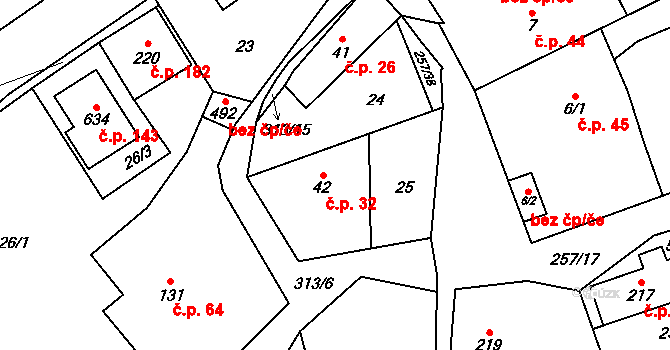 Černolice 32 na parcele st. 42 v KÚ Černolice, Katastrální mapa