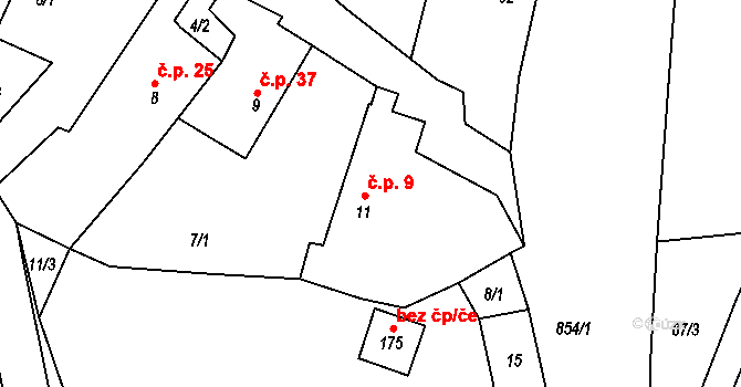 Chlistov 9 na parcele st. 11 v KÚ Chlistov, Katastrální mapa