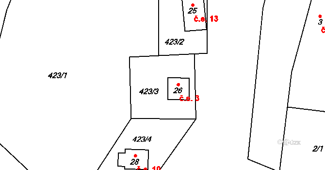Lešišov 3, Mokrosuky na parcele st. 26 v KÚ Lešišov, Katastrální mapa