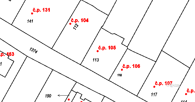 Skočice 105, Přeštice na parcele st. 113 v KÚ Skočice u Přeštic, Katastrální mapa