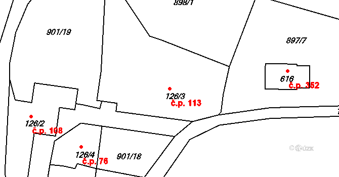 Velká Ves 113, Broumov na parcele st. 126/3 v KÚ Velká Ves u Broumova, Katastrální mapa