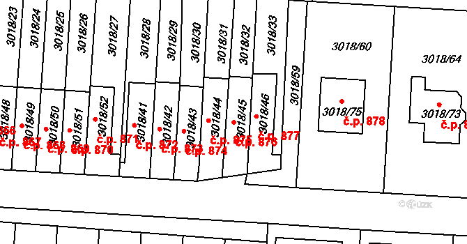 Pražské Předměstí 876, Jaroměř na parcele st. 3018/45 v KÚ Jaroměř, Katastrální mapa