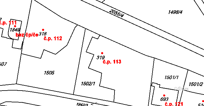 Kramolna 113 na parcele st. 319 v KÚ Městská Kramolna, Katastrální mapa