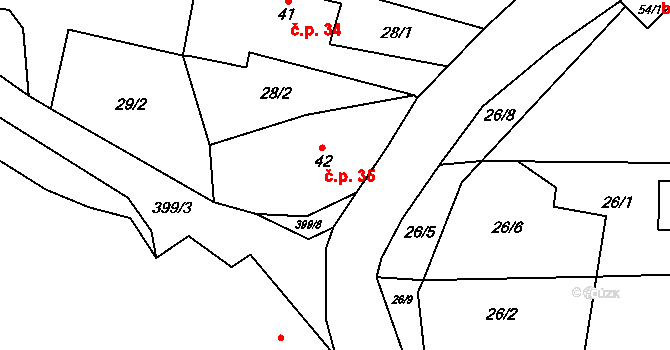 Rtyně 35, Zaloňov na parcele st. 42 v KÚ Rtyně, Katastrální mapa