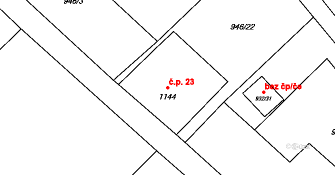 Dobrá 23, Stožec na parcele st. 1144 v KÚ České Žleby, Katastrální mapa