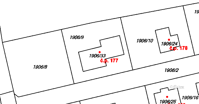 Plzeňské Předměstí 177, Horšovský Týn na parcele st. 1906/33 v KÚ Horšovský Týn, Katastrální mapa