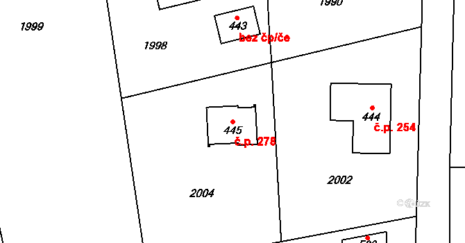 Smilovice 278 na parcele st. 445 v KÚ Smilovice u Třince, Katastrální mapa