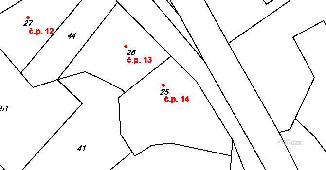Merklovice 14, Vamberk na parcele st. 25 v KÚ Merklovice, Katastrální mapa