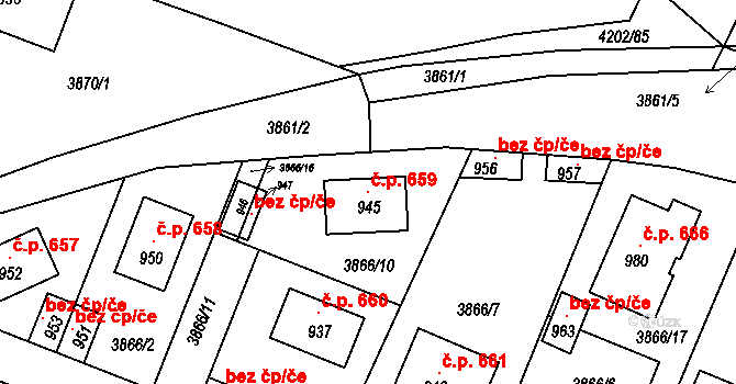 Lenešice 659 na parcele st. 945 v KÚ Lenešice, Katastrální mapa