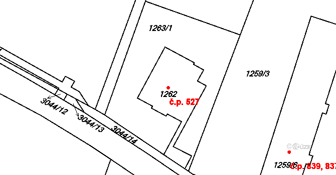 Dobruška 527 na parcele st. 1262 v KÚ Dobruška, Katastrální mapa
