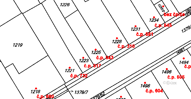 Pohořelice 643 na parcele st. 1225 v KÚ Pohořelice nad Jihlavou, Katastrální mapa