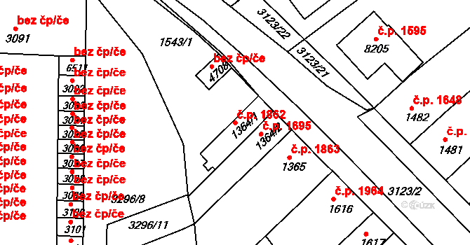 Kroměříž 1862 na parcele st. 1364/1 v KÚ Kroměříž, Katastrální mapa