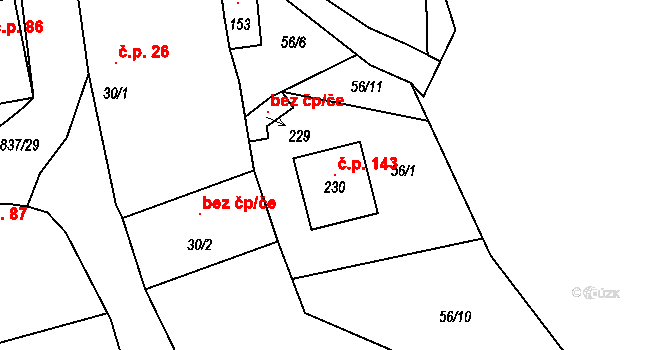 Purkarec 143, Hluboká nad Vltavou na parcele st. 230 v KÚ Purkarec, Katastrální mapa