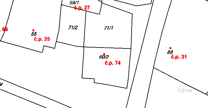 Stupešice 74, Běhařovice na parcele st. 60/2 v KÚ Stupešice, Katastrální mapa