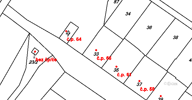 Derflice 65, Znojmo na parcele st. 33 v KÚ Derflice, Katastrální mapa