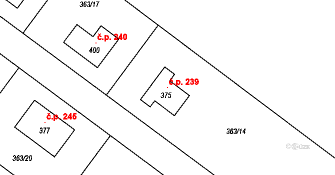 Jiřice 239, Kostelec nad Labem na parcele st. 375 v KÚ Jiřice u Kostelce nad Labem, Katastrální mapa