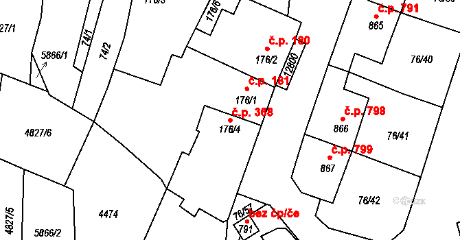 Hrušovany nad Jevišovkou 368 na parcele st. 176/4 v KÚ Hrušovany nad Jevišovkou, Katastrální mapa