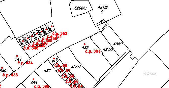 Znojmo 393 na parcele st. 485 v KÚ Znojmo-město, Katastrální mapa