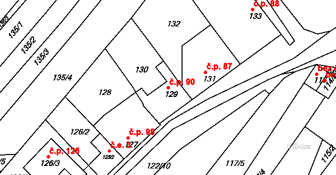 Lipová 90 na parcele st. 129 v KÚ Lipová u Přerova, Katastrální mapa