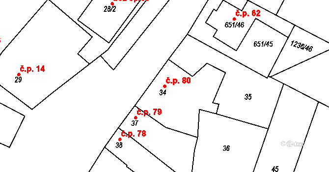 Tučín 80 na parcele st. 34 v KÚ Tučín, Katastrální mapa
