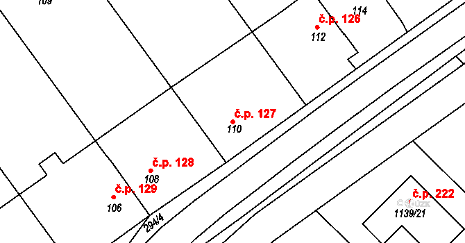 Hlízov 127 na parcele st. 110 v KÚ Hlízov, Katastrální mapa