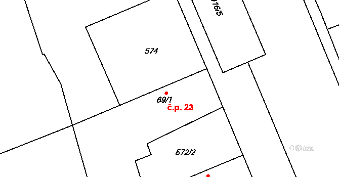 Klipec 23, Pňov-Předhradí na parcele st. 69/1 v KÚ Klipec, Katastrální mapa