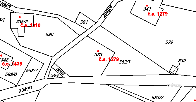 Polubný 1278, Kořenov na parcele st. 333 v KÚ Polubný, Katastrální mapa