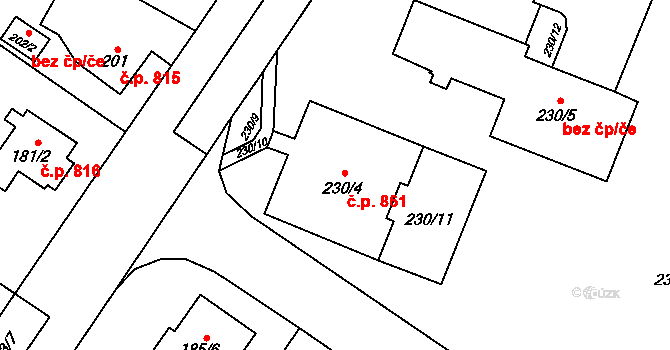 Sadská 861 na parcele st. 230/4 v KÚ Sadská, Katastrální mapa