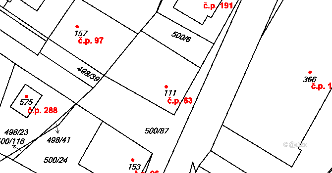 Sedlčánky 63, Čelákovice na parcele st. 111 v KÚ Sedlčánky, Katastrální mapa