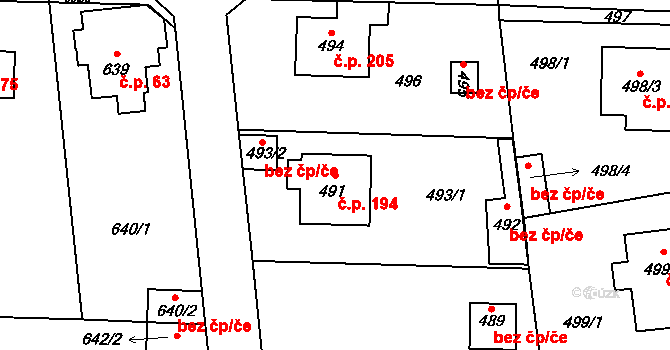 Lety 194 na parcele st. 491 v KÚ Lety u Dobřichovic, Katastrální mapa