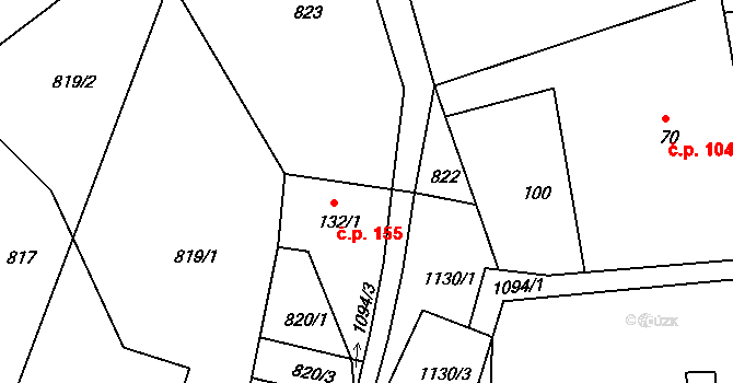 Petrovice 155, Jablonné v Podještědí na parcele st. 132/1 v KÚ Petrovice v Lužických horách, Katastrální mapa