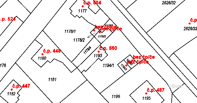 Doksy 560 na parcele st. 1193 v KÚ Doksy u Máchova jezera, Katastrální mapa
