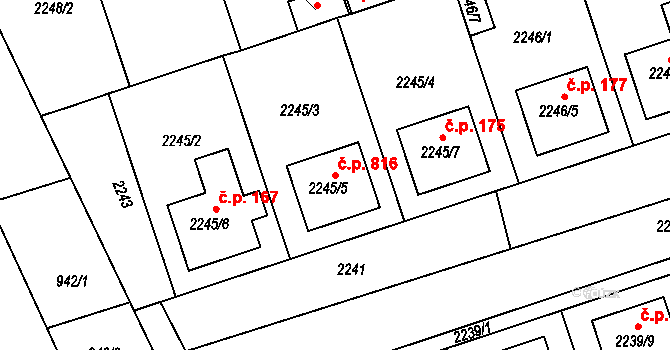 Lužice 816 na parcele st. 2245/5 v KÚ Lužice u Hodonína, Katastrální mapa