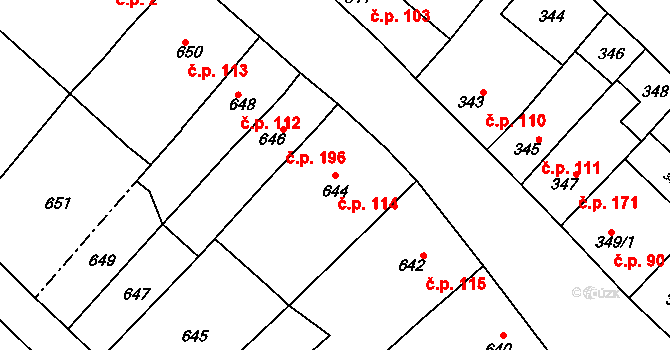 Zarazice 114, Veselí nad Moravou na parcele st. 644 v KÚ Zarazice, Katastrální mapa