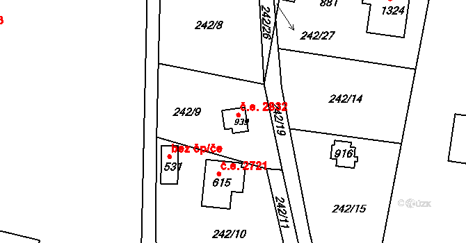 Těptín 2832, Kamenice na parcele st. 939 v KÚ Těptín, Katastrální mapa