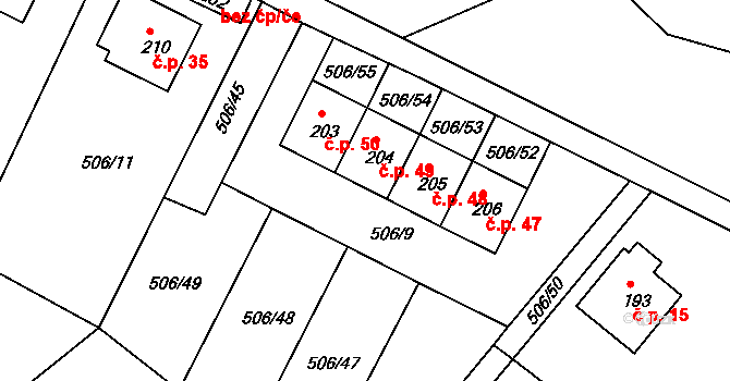 Kobyly 49 na parcele st. 204 v KÚ Kobyly, Katastrální mapa