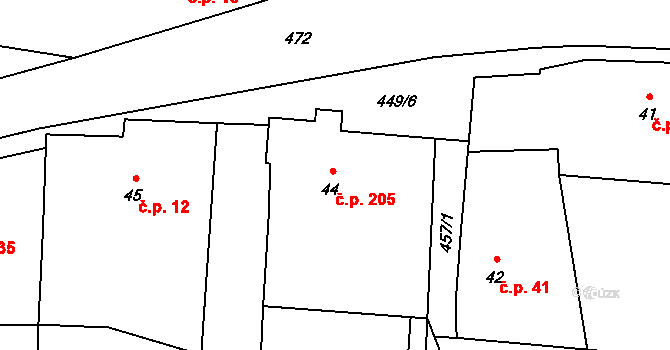 Žilina 205 na parcele st. 44 v KÚ Žilina, Katastrální mapa