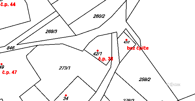 Synalov 38 na parcele st. 42/1 v KÚ Synalov, Katastrální mapa