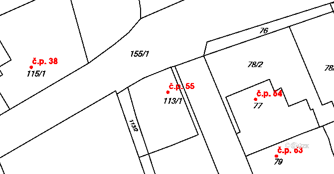 Vlčkovice 55, Praskačka na parcele st. 113/1 v KÚ Vlčkovice u Praskačky, Katastrální mapa