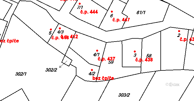 Chvalčov 437 na parcele st. 4/1 v KÚ Chvalčova Lhota, Katastrální mapa