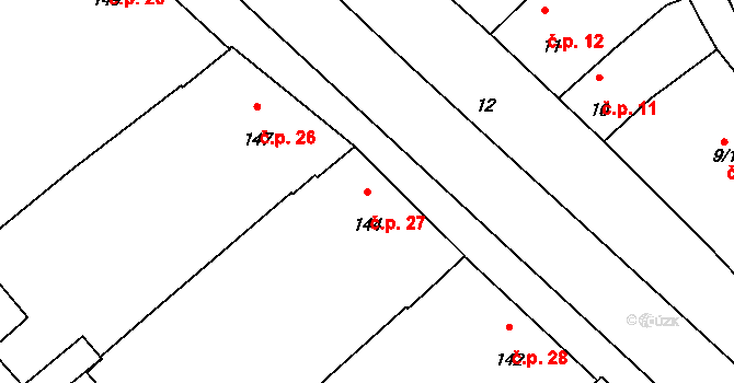 Skaštice 27 na parcele st. 144 v KÚ Skaštice, Katastrální mapa