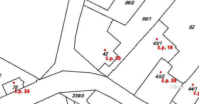 Hlivice 20, Medlov na parcele st. 42 v KÚ Hlivice, Katastrální mapa
