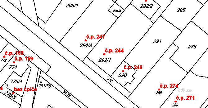 Křelov 244, Křelov-Břuchotín na parcele st. 292/1 v KÚ Křelov, Katastrální mapa