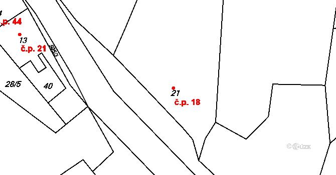 Měrotín 18 na parcele st. 21 v KÚ Měrotín, Katastrální mapa