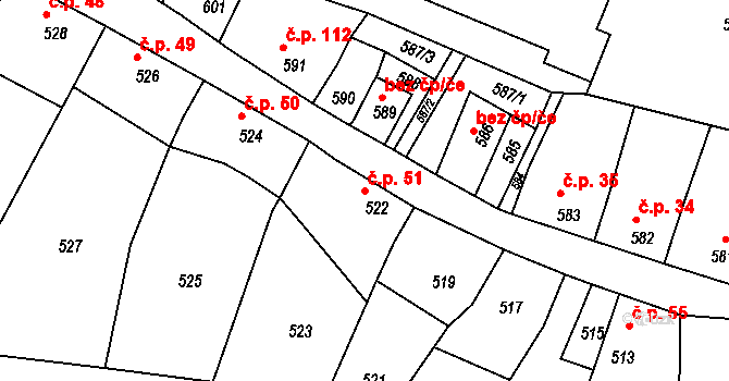 Mimoň II 51, Mimoň na parcele st. 522 v KÚ Mimoň, Katastrální mapa